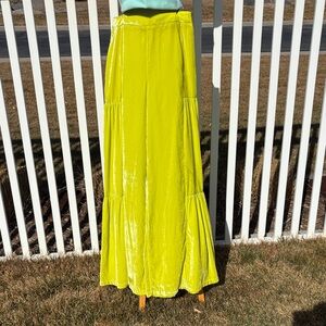 Free People Neon Yellow Velvet Side Zip Pants, NWT Size 2